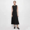 Elegant Summer Sleeveless Crewneck Rhinestone Pleated Midi Knit Dress
