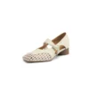 Women's Casual Cutout Leather Low Thick Heel Round Toe Sandals