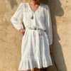French Riviera Breathable Cotton Broderie Anglaise Midi Shirt Dress