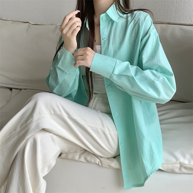 Women's Loose French Long Sleeve Polo Collar Elegant Office Shirt