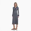 Elegant Wool Blend Denim Patchwork Polo Long Sleeve Knit Midi Dress