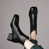 Retro Plus Size Women's Shoes Square Toe Block Heel Sheepskin Ankle Boots Back Zipper