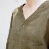 Minimalist Sustainable Linen V Neck Long Sleeve Cropped Shirt