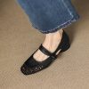 Women's Casual Cutout Leather Low Thick Heel Round Toe Sandals