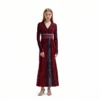 Women Red Shine Striped Vneck Long Sleeve High Waist A Line Maxi Dress Skin-Friendly Cooling