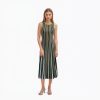 Skin-Friendly Cooling Womens Elegant Metallic Striped Sleeveless Knit High Waist Midi Dress