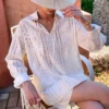 French Riviera Cotton Broderie Anglaise Long Sleeve Shirt