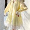 French Tencel Linen Dress Long Puff Sleeve V-Neck Midi Loose