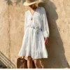 French Riviera Breathable Cotton Broderie Anglaise Midi Shirt Dress