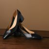 Women's Leather Block Heel Square Toe SlipOn Vintage Pumps Classic Dress Shoes