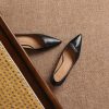 Women's Pointed Toe Kitten Heel Genuine Leather Slip On Pumps Daily Shoes