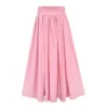French Casual Stretch Blended Fabric Pleated Midi Skirt