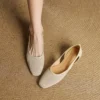 Women's Square Toe Perforated Block Heel Shoes Sheepskin Sandal