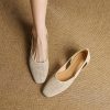 Women's Square Toe Perforated Block Heel Shoes Sheepskin Sandal