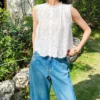 French Riviera Breathable Broderie Anglaise Cotton Sleeveless Blouse
