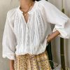 Boho White Breathable Cotton Broderie Anglaise Puff Sleeve Blouse
