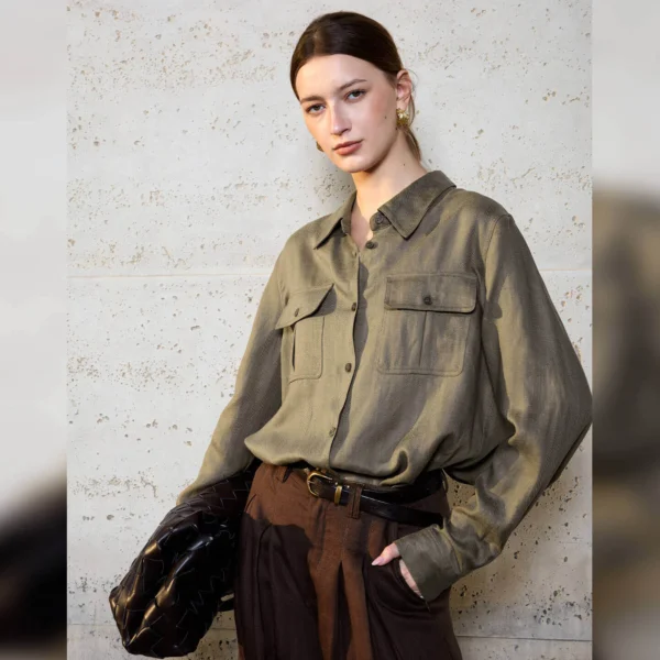 Timeless Wrinkle Free Sustainable Lyocell Linen Utility Shirt