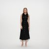 Elegant Sleeveless Knit Midi Dress Cut Out Button High Waist