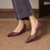 Women's Pointed Toe Kitten Heel Genuine Leather Slip On Pumps Daily Shoes