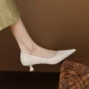Women's French Sheepskin Pointed Toe Stiletto Heel Pumps Classic Dress Shoes