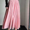 French Casual Stretch Blended Fabric Pleated Midi Skirt