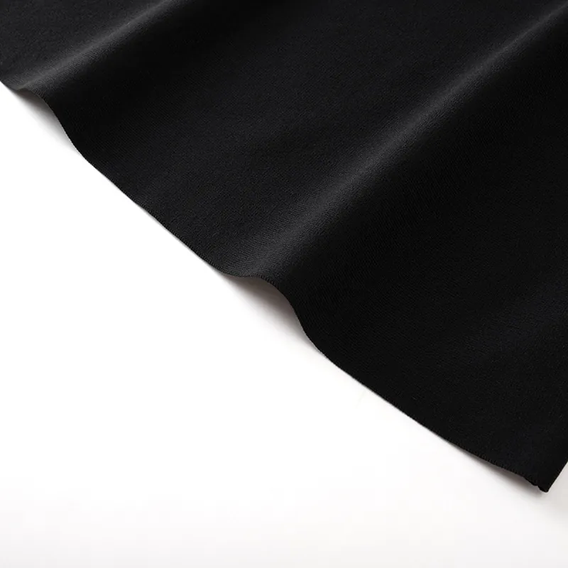 南油高端春秋圆领收腰弹力优雅简约小黑裙小飞袖针织毛衣连衣裙女