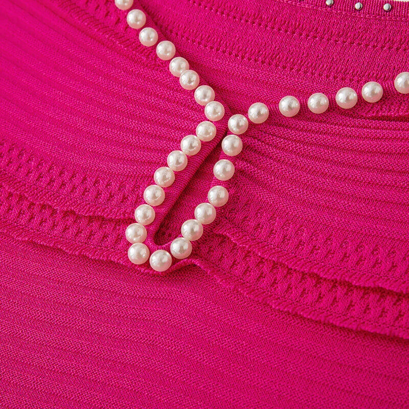 Skin-Friendly Cooling Womens Elegant Pearl Beaded V Neck Sleeveless Midi Knit Fishtail Dress