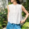 French Riviera Breathable Broderie Anglaise Cotton Sleeveless Blouse