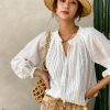 Boho White Breathable Cotton Broderie Anglaise Puff Sleeve Blouse