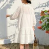 French Riviera Breathable Pure Cotton Broderie Anglaise Mini Shirt Dress