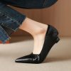 Women's Pointed Toe Wedge Heel Pumps Leather Dress Shoes