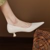 Women's French Sheepskin Pointed Toe Stiletto Heel Pumps Classic Dress Shoes