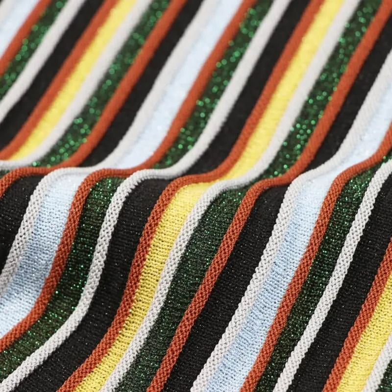 Skin-Friendly Cooling Womens Elegant Metallic Striped Sleeveless Knit High Waist Midi Dress