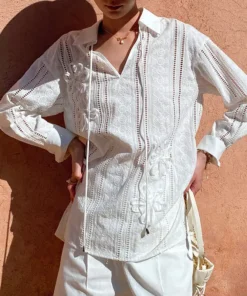 French Riviera Cotton Broderie Anglaise Long Sleeve Shirt