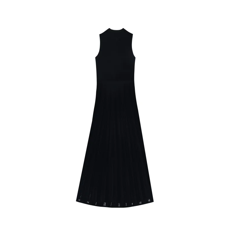 Elegant Sleeveless Knit Midi Dress Cut Out Button High Waist