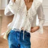 French Riviera Pure Cotton Broderie Anglaise Ruffled Blouse