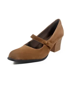 Women's Round Toe Thick Heel Medium Heel Sheepskin Mary Jane Dress Shoes