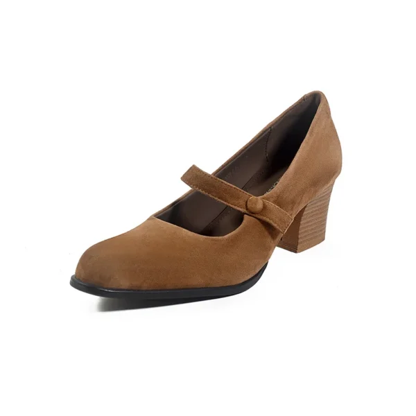 Women's Round Toe Thick Heel Medium Heel Sheepskin Mary Jane Dress Shoes