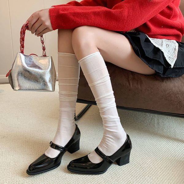 Women's Round Toe Thick Heel Medium Heel Sheepskin Mary Jane Dress Shoes