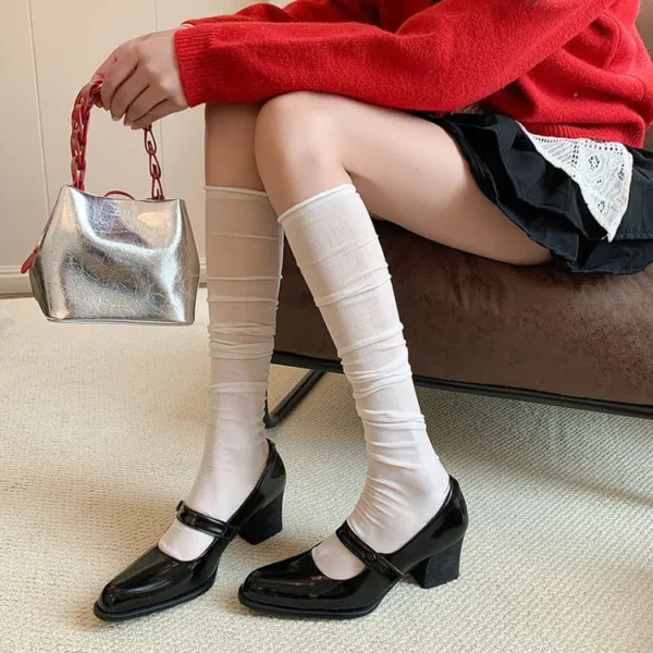 Women's Round Toe Thick Heel Medium Heel Sheepskin Mary Jane Dress Shoes