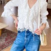 French Riviera Pure Cotton Broderie Anglaise Ruffled Blouse