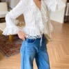 French Riviera Pure Cotton Broderie Anglaise Ruffled Blouse