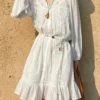 French Riviera Breathable Cotton Broderie Anglaise Midi Shirt Dress