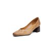 Women's Leather Block Heel Square Toe SlipOn Vintage Pumps Classic Dress Shoes
