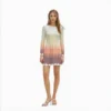 Elegant Ombre Chevron Long Sleeve Crew Neck A Line Knit Mini Dress Skin-Friendly Cooling