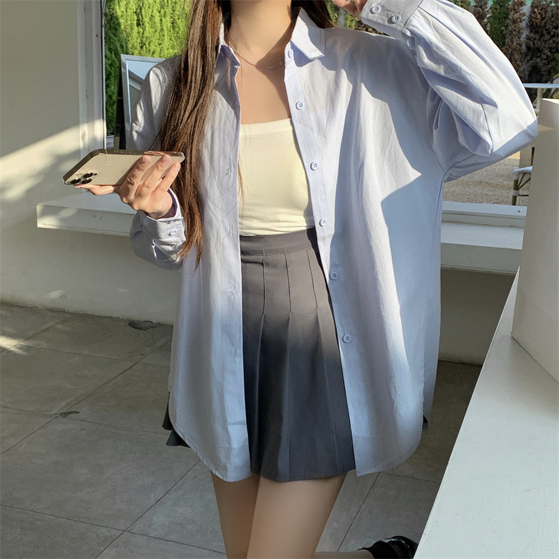 Women's Loose French Long Sleeve Polo Collar Elegant Office Shirt