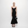 Skin-Friendly Cooling Womens Elegant Pearl Beaded V Neck Sleeveless Midi Knit Fishtail Dress