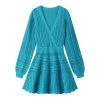 Skin-Friendly Cooling Elegant V Neck Long Sleeve Hollow Out High Waist Midi Knit Dress