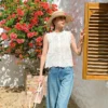 French Riviera Breathable Broderie Anglaise Cotton Sleeveless Blouse