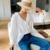 French Riviera Broderie Anglaise Pure Cotton Long Sleeve Blouse